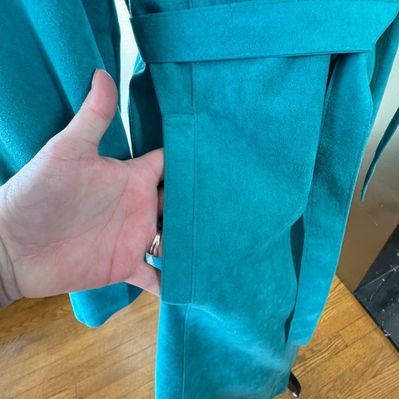 Vintage 80s suede coat, teal, removable quilted liner, tie belt, 8/10 (M/L) - Picture 3 of 13